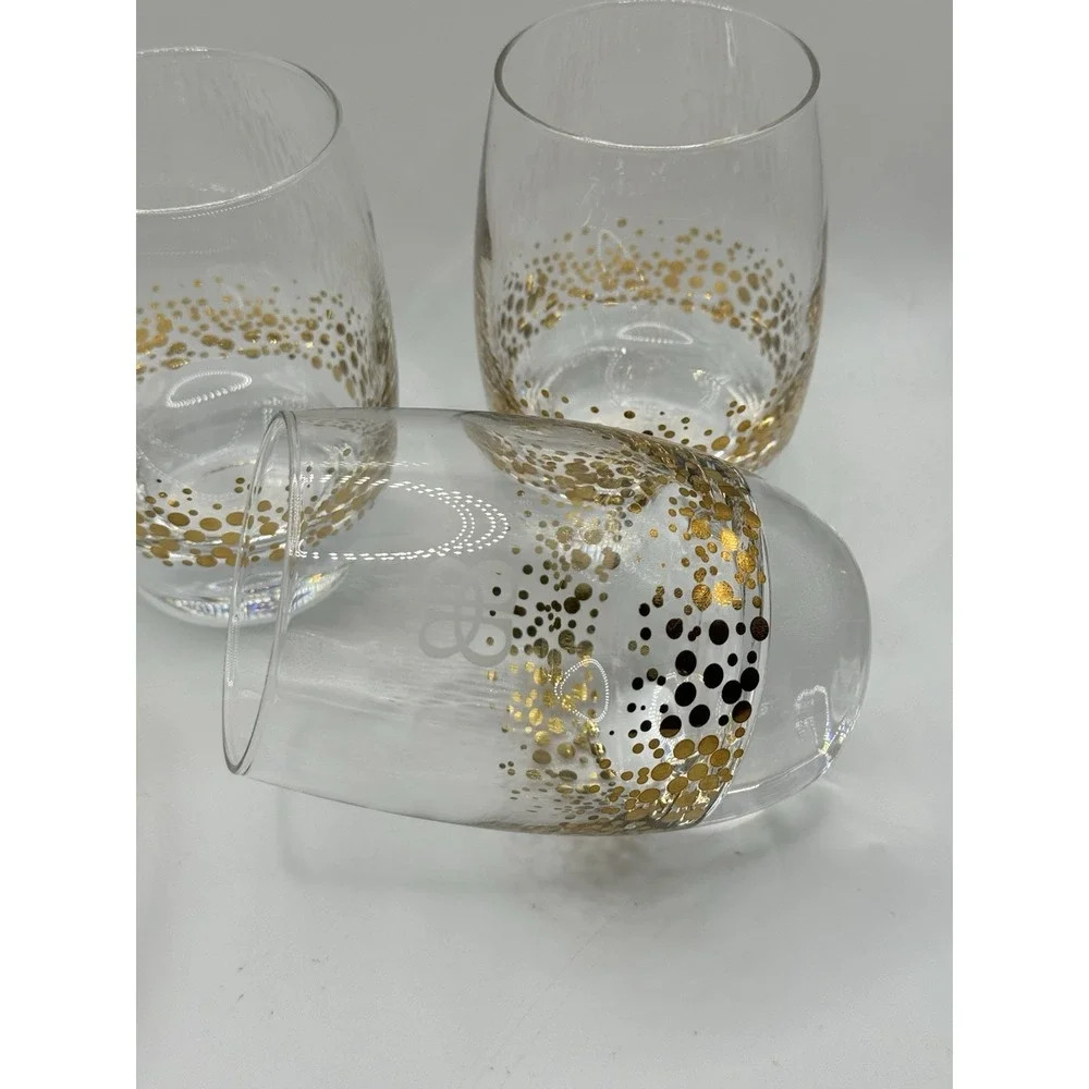 Baileys Irish Cream Gold Dot Confetti Etched Rocks Low Ball‎ Glasses Barware (4)
